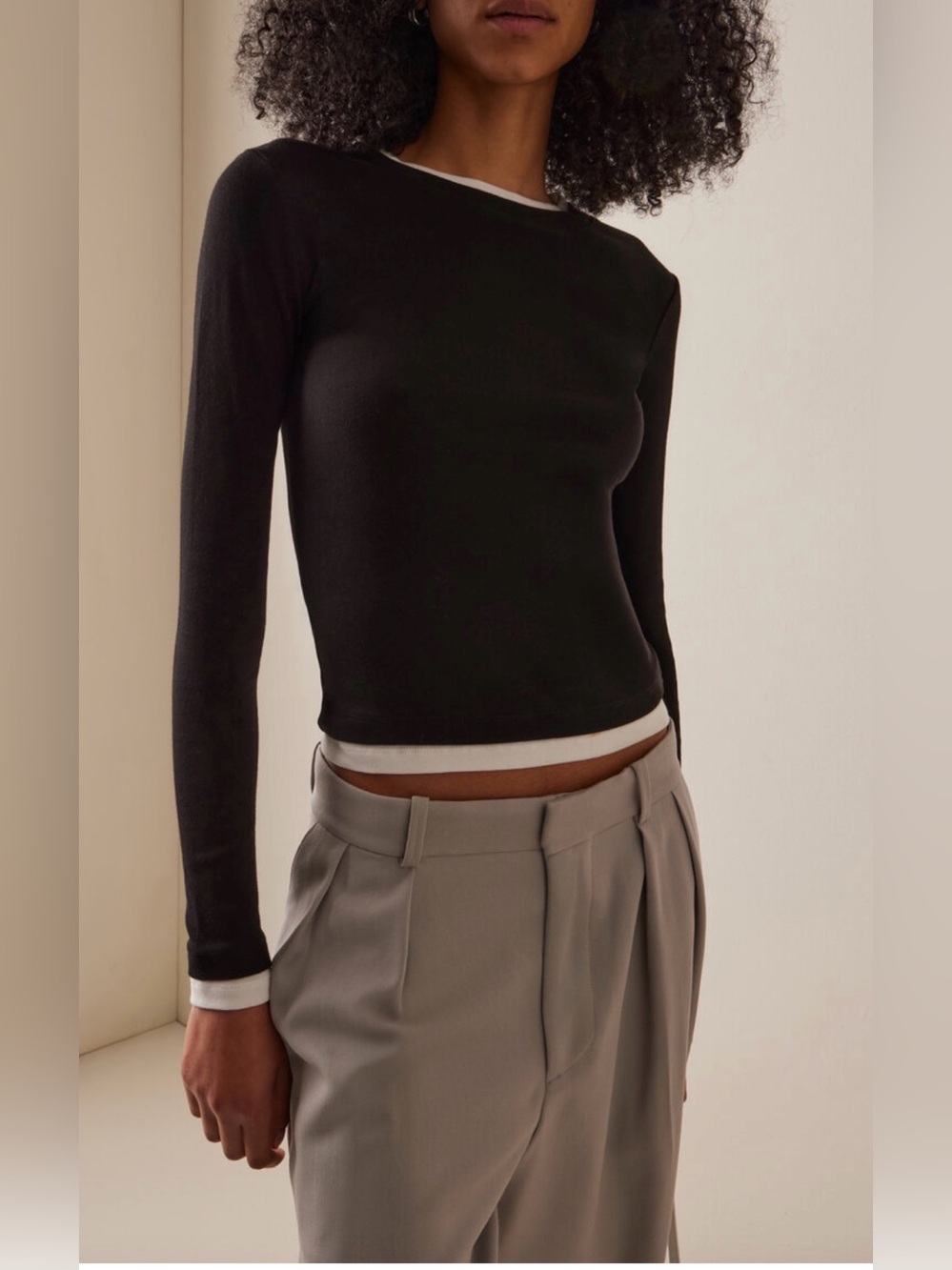 St. Agni Organic Cotton Layered Long Sleeve Top in Black - Size L